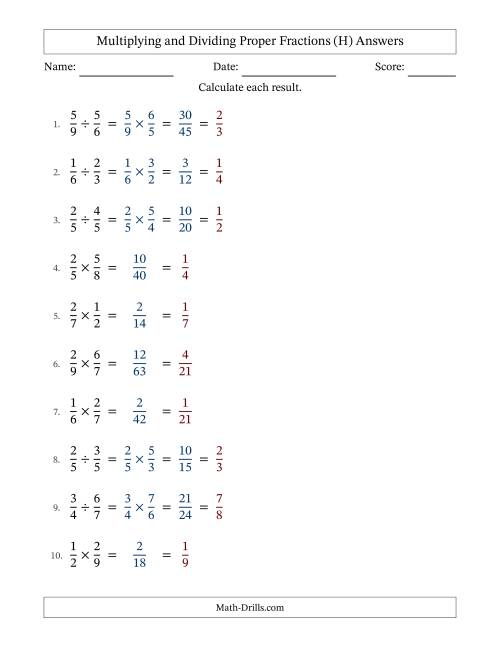 The Multiplying and Dividing Proper Fractions with All Simplifying (Fillable) (H) Math Worksheet Page 2