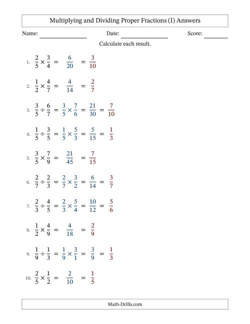 The Multiplying and Dividing Proper Fractions with All Simplifying (Fillable) (I) Math Worksheet Page 2