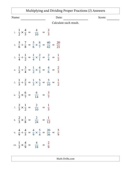 The Multiplying and Dividing Proper Fractions with All Simplifying (Fillable) (J) Math Worksheet Page 2