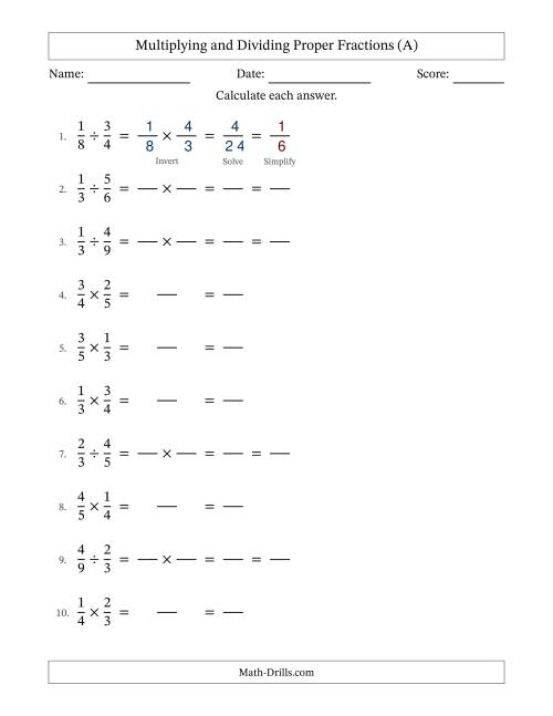 The Multiplying and Dividing Proper Fractions with All Simplifying (Fillable) (All) Math Worksheet