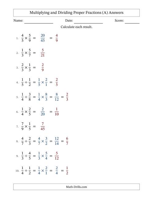 The Multiplying and Dividing Proper Fractions with Some Simplifying (Fillable) (A) Math Worksheet Page 2