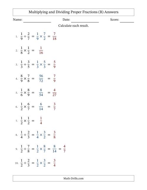 The Multiplying and Dividing Proper Fractions with Some Simplifying (Fillable) (B) Math Worksheet Page 2