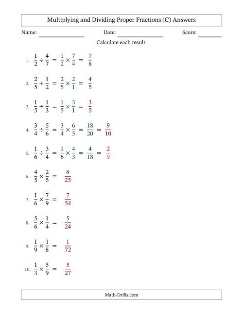 The Multiplying and Dividing Proper Fractions with Some Simplifying (Fillable) (C) Math Worksheet Page 2
