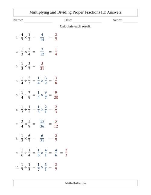 The Multiplying and Dividing Proper Fractions with Some Simplifying (Fillable) (E) Math Worksheet Page 2