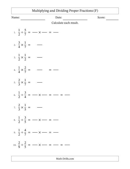 The Multiplying and Dividing Proper Fractions with Some Simplifying (Fillable) (F) Math Worksheet