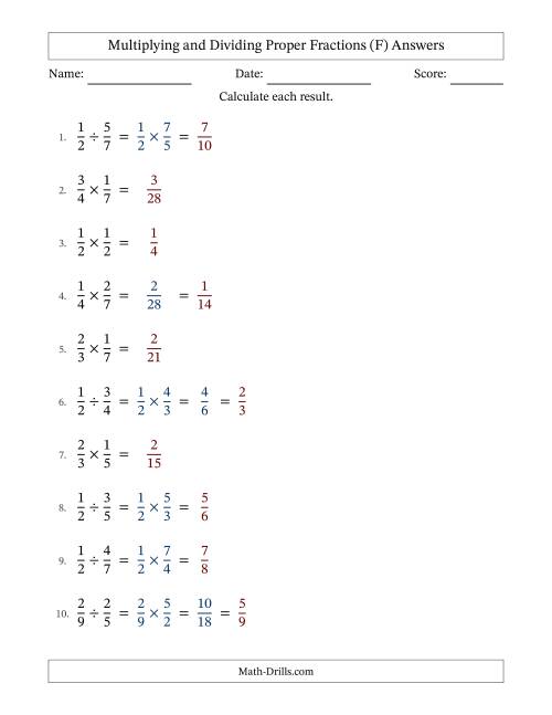 The Multiplying and Dividing Proper Fractions with Some Simplifying (Fillable) (F) Math Worksheet Page 2