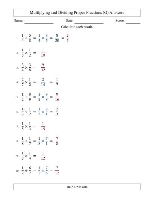 The Multiplying and Dividing Proper Fractions with Some Simplifying (Fillable) (G) Math Worksheet Page 2