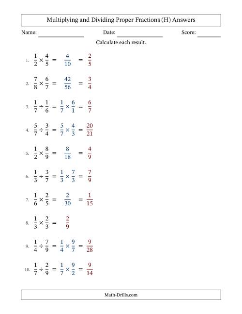 The Multiplying and Dividing Proper Fractions with Some Simplifying (Fillable) (H) Math Worksheet Page 2