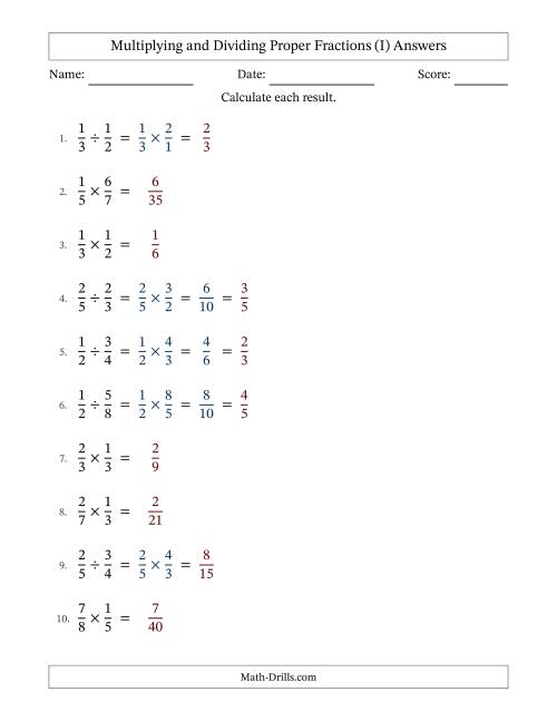 The Multiplying and Dividing Proper Fractions with Some Simplifying (Fillable) (I) Math Worksheet Page 2