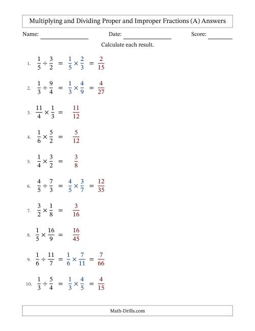 The Multiplying and Dividing Proper and Improper Fractions with No Simplifying (Fillable) (A) Math Worksheet Page 2