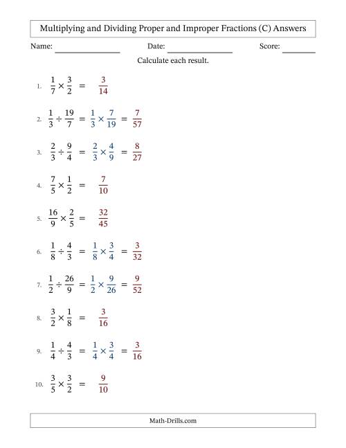 The Multiplying and Dividing Proper and Improper Fractions with No Simplifying (Fillable) (C) Math Worksheet Page 2