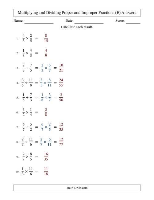 The Multiplying and Dividing Proper and Improper Fractions with No Simplifying (Fillable) (E) Math Worksheet Page 2