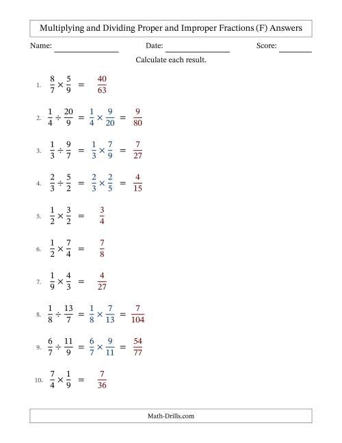 The Multiplying and Dividing Proper and Improper Fractions with No Simplifying (Fillable) (F) Math Worksheet Page 2
