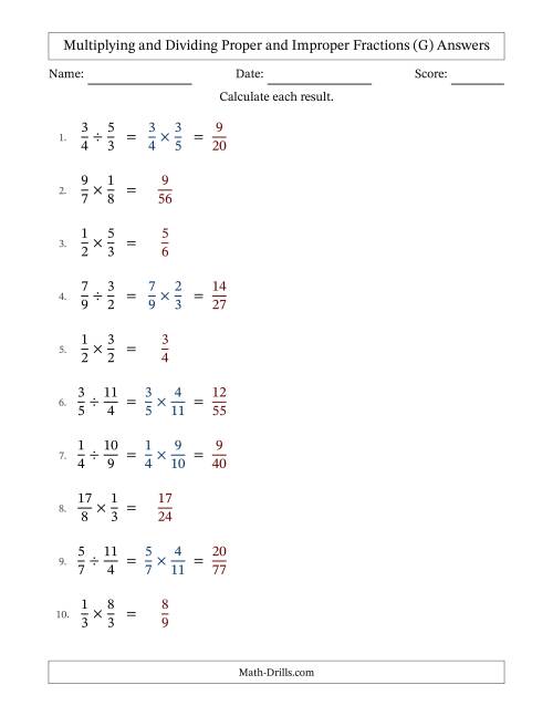 The Multiplying and Dividing Proper and Improper Fractions with No Simplifying (Fillable) (G) Math Worksheet Page 2