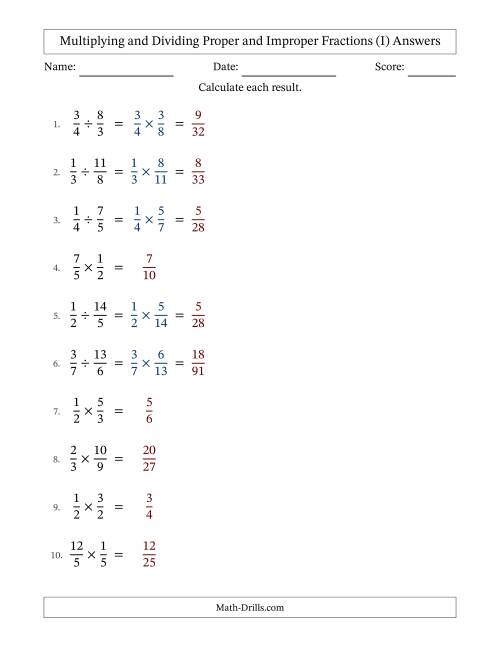 The Multiplying and Dividing Proper and Improper Fractions with No Simplifying (Fillable) (I) Math Worksheet Page 2