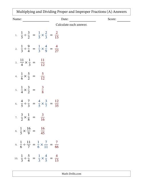 The Multiplying and Dividing Proper and Improper Fractions with No Simplifying (Fillable) (All) Math Worksheet Page 2