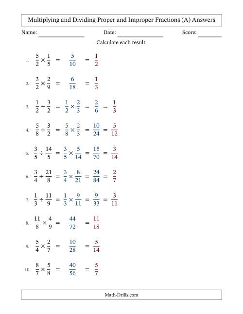 The Multiplying and Dividing Proper and Improper Fractions with All Simplifying (Fillable) (A) Math Worksheet Page 2