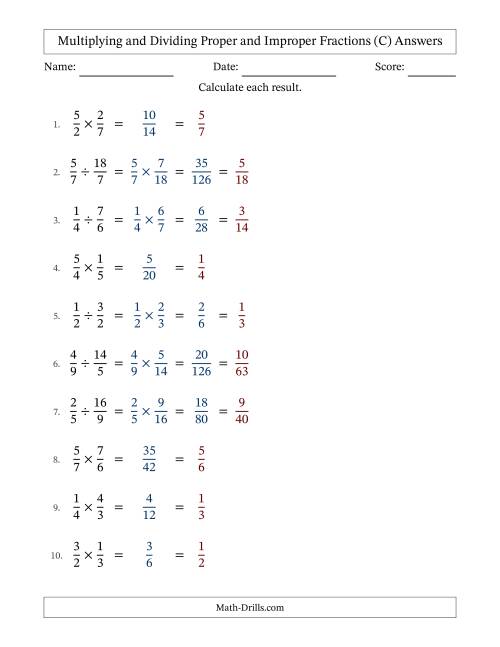 The Multiplying and Dividing Proper and Improper Fractions with All Simplifying (Fillable) (C) Math Worksheet Page 2