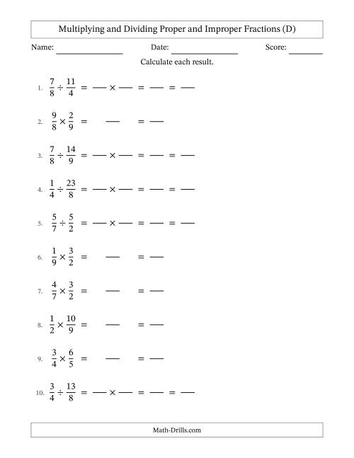 The Multiplying and Dividing Proper and Improper Fractions with All Simplifying (Fillable) (D) Math Worksheet