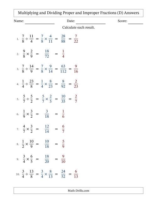 The Multiplying and Dividing Proper and Improper Fractions with All Simplifying (Fillable) (D) Math Worksheet Page 2