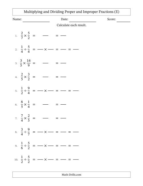 The Multiplying and Dividing Proper and Improper Fractions with All Simplifying (Fillable) (E) Math Worksheet