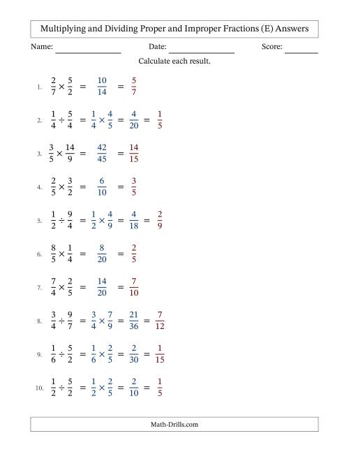 The Multiplying and Dividing Proper and Improper Fractions with All Simplifying (Fillable) (E) Math Worksheet Page 2