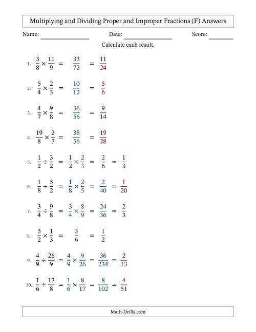 The Multiplying and Dividing Proper and Improper Fractions with All Simplifying (Fillable) (F) Math Worksheet Page 2