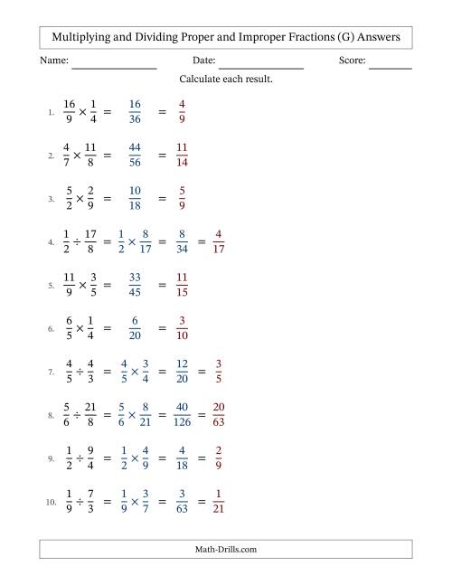 The Multiplying and Dividing Proper and Improper Fractions with All Simplifying (Fillable) (G) Math Worksheet Page 2