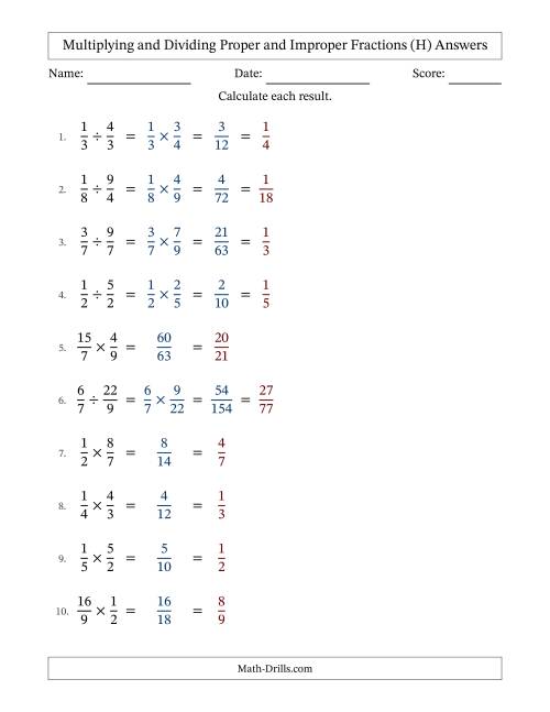 The Multiplying and Dividing Proper and Improper Fractions with All Simplifying (Fillable) (H) Math Worksheet Page 2