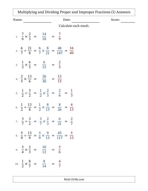 The Multiplying and Dividing Proper and Improper Fractions with All Simplifying (Fillable) (I) Math Worksheet Page 2