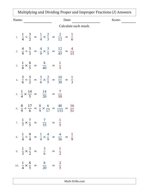 The Multiplying and Dividing Proper and Improper Fractions with All Simplifying (Fillable) (J) Math Worksheet Page 2