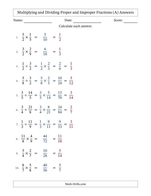 The Multiplying and Dividing Proper and Improper Fractions with All Simplifying (Fillable) (All) Math Worksheet Page 2