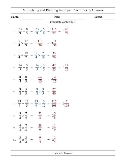 The Multiplying and Dividing Two Improper Fractions with No Simplifying (Fillable) (F) Math Worksheet Page 2