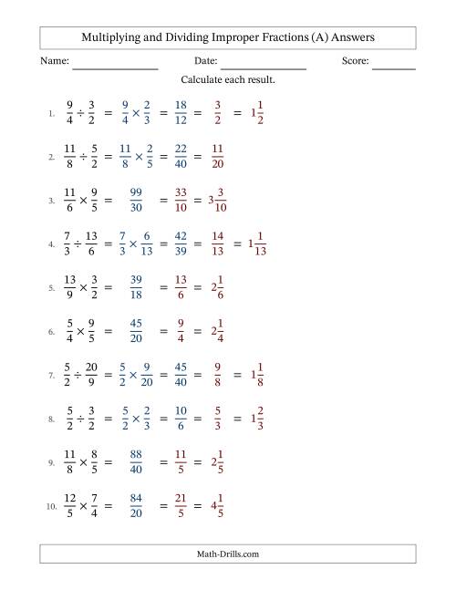 The Multiplying and Dividing Two Improper Fractions with All Simplifying (Fillable) (A) Math Worksheet Page 2