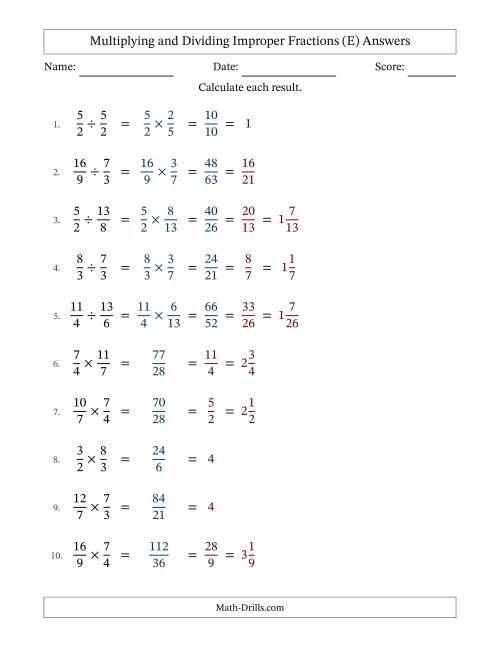 The Multiplying and Dividing Two Improper Fractions with All Simplifying (Fillable) (E) Math Worksheet Page 2