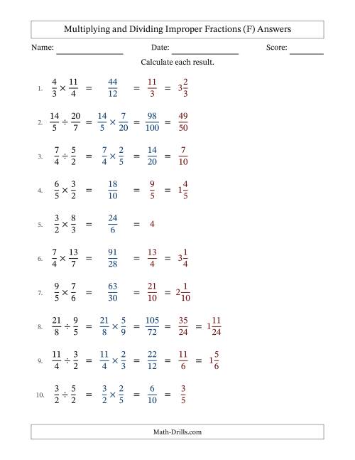 The Multiplying and Dividing Two Improper Fractions with All Simplifying (Fillable) (F) Math Worksheet Page 2
