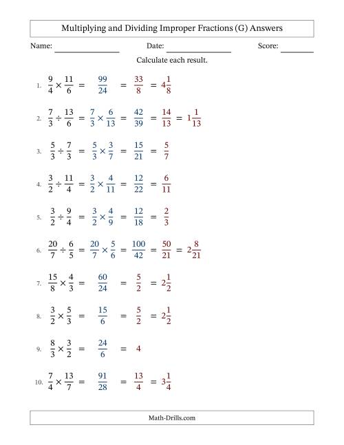 The Multiplying and Dividing Two Improper Fractions with All Simplifying (Fillable) (G) Math Worksheet Page 2