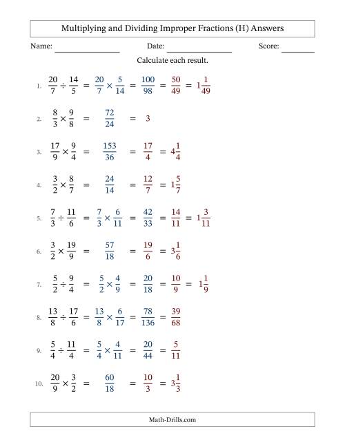 The Multiplying and Dividing Two Improper Fractions with All Simplifying (Fillable) (H) Math Worksheet Page 2