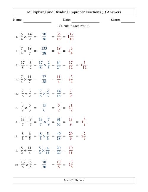 The Multiplying and Dividing Two Improper Fractions with All Simplifying (Fillable) (J) Math Worksheet Page 2