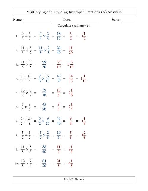 The Multiplying and Dividing Two Improper Fractions with All Simplifying (Fillable) (All) Math Worksheet Page 2