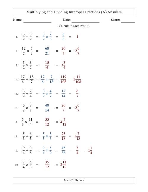 The Multiplying and Dividing Two Improper Fractions with Some Simplifying (Fillable) (A) Math Worksheet Page 2