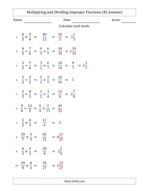 The Multiplying and Dividing Two Improper Fractions with Some Simplifying (Fillable) (B) Math Worksheet Page 2