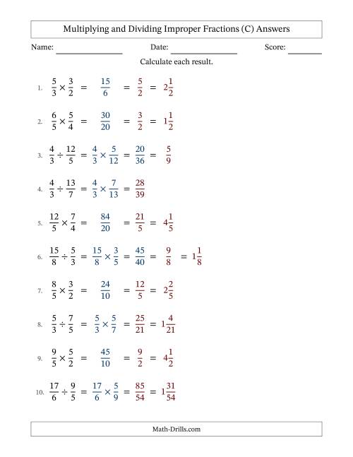 The Multiplying and Dividing Two Improper Fractions with Some Simplifying (Fillable) (C) Math Worksheet Page 2
