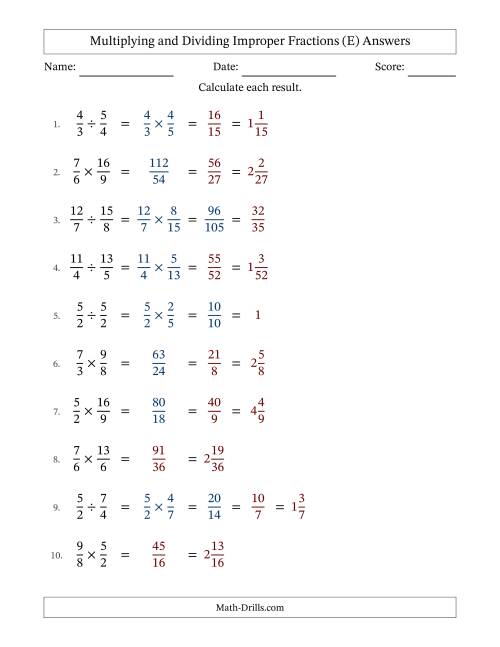 The Multiplying and Dividing Two Improper Fractions with Some Simplifying (Fillable) (E) Math Worksheet Page 2