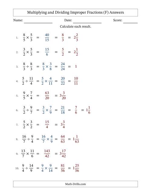The Multiplying and Dividing Two Improper Fractions with Some Simplifying (Fillable) (F) Math Worksheet Page 2