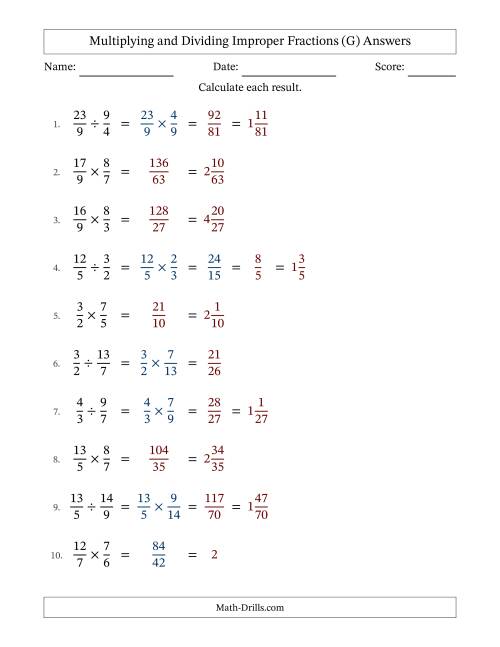 The Multiplying and Dividing Two Improper Fractions with Some Simplifying (Fillable) (G) Math Worksheet Page 2