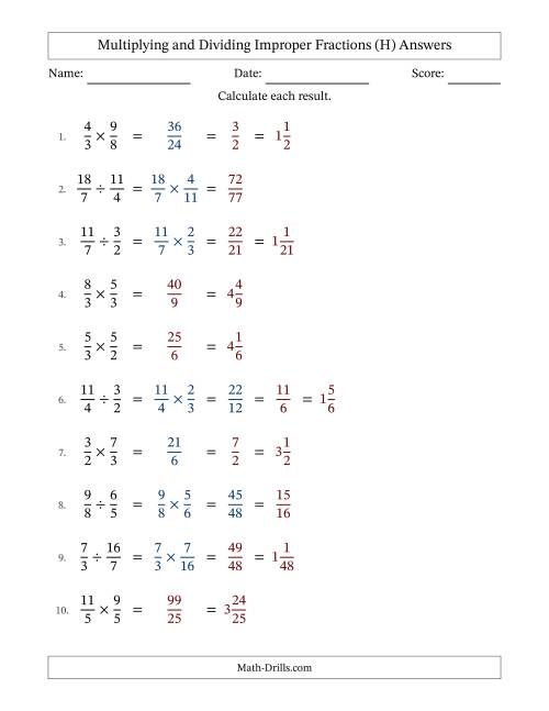 The Multiplying and Dividing Two Improper Fractions with Some Simplifying (Fillable) (H) Math Worksheet Page 2