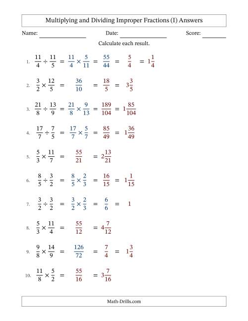 The Multiplying and Dividing Two Improper Fractions with Some Simplifying (Fillable) (I) Math Worksheet Page 2