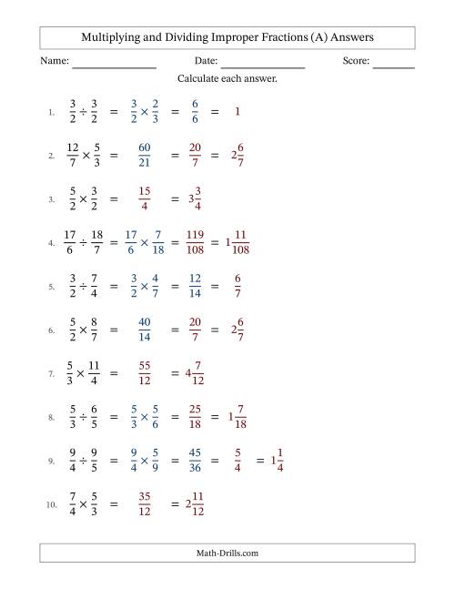 The Multiplying and Dividing Two Improper Fractions with Some Simplifying (Fillable) (All) Math Worksheet Page 2