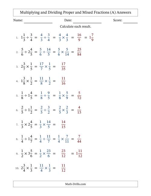 The Multiplying and Dividing Proper and Mixed Fractions with No Simplifying (Fillable) (A) Math Worksheet Page 2